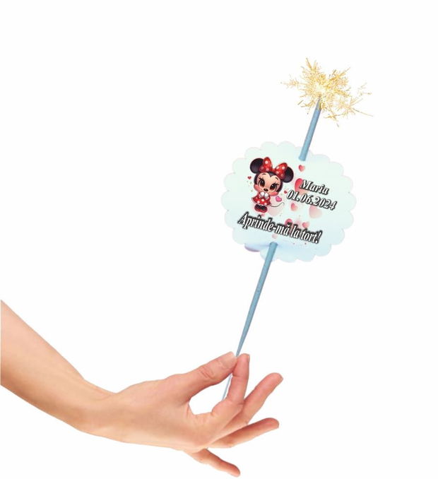 Artificie de Mana Botez, Aprinde-ma la tort, Personalizat, Minnie Mouse, ABF004, 25cm