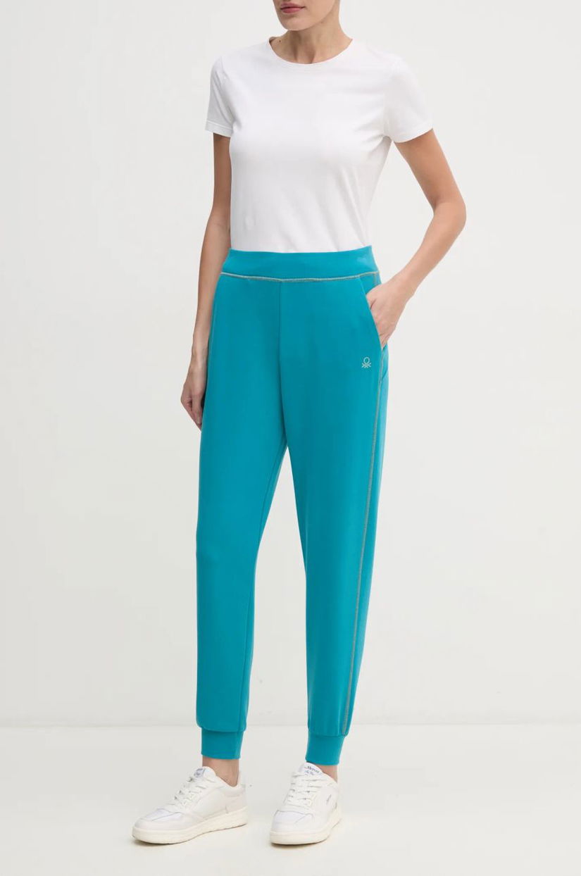 United Colors of Benetton pantaloni de trening culoarea turcoaz, neted, 3JLC3F03T