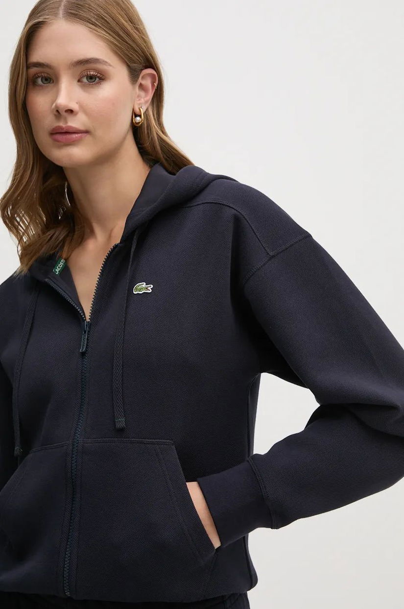 Lacoste bluza femei, culoarea albastru marin, cu glugă, cu imprimeu, SF2669