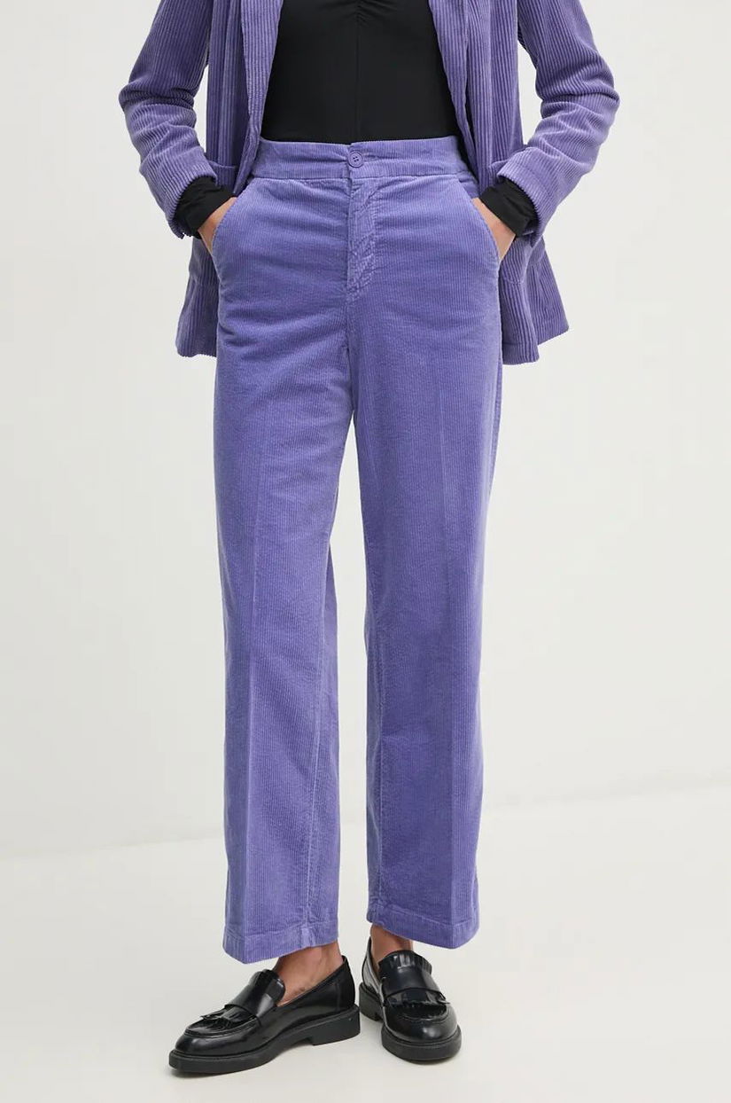 United Colors of Benetton pantaloni de catifea cord culoarea violet, drept, high waist, 4HA2DF07I