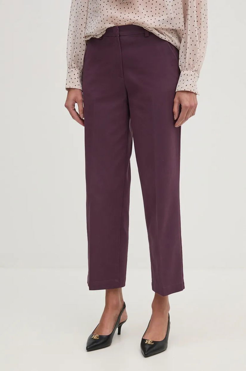 Sisley pantaloni femei, culoarea violet, drept, high waist, 4K2ZLF03V