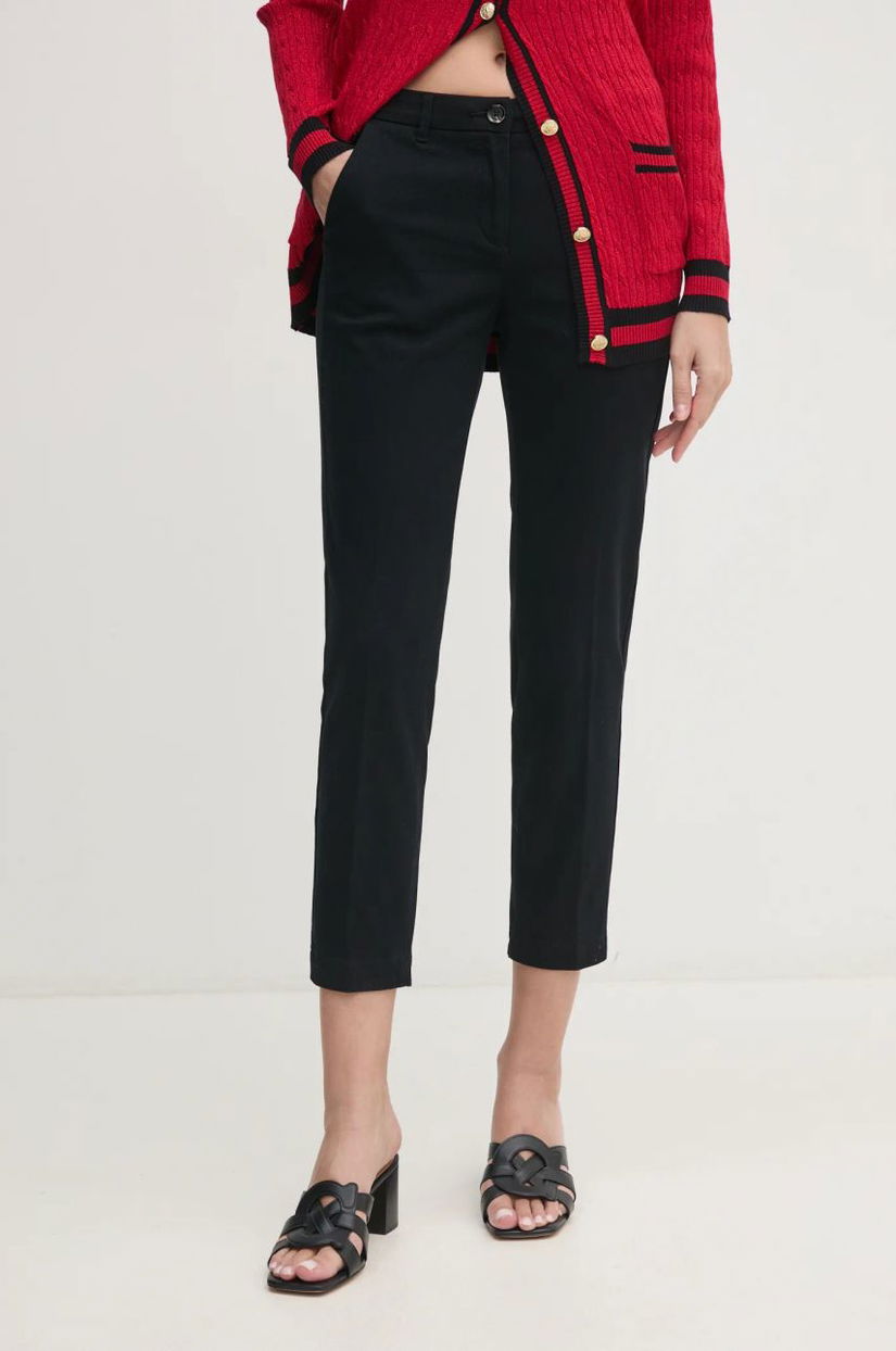 Sisley pantaloni femei, culoarea negru, fason tigareta, medium waist, 48M855BK7