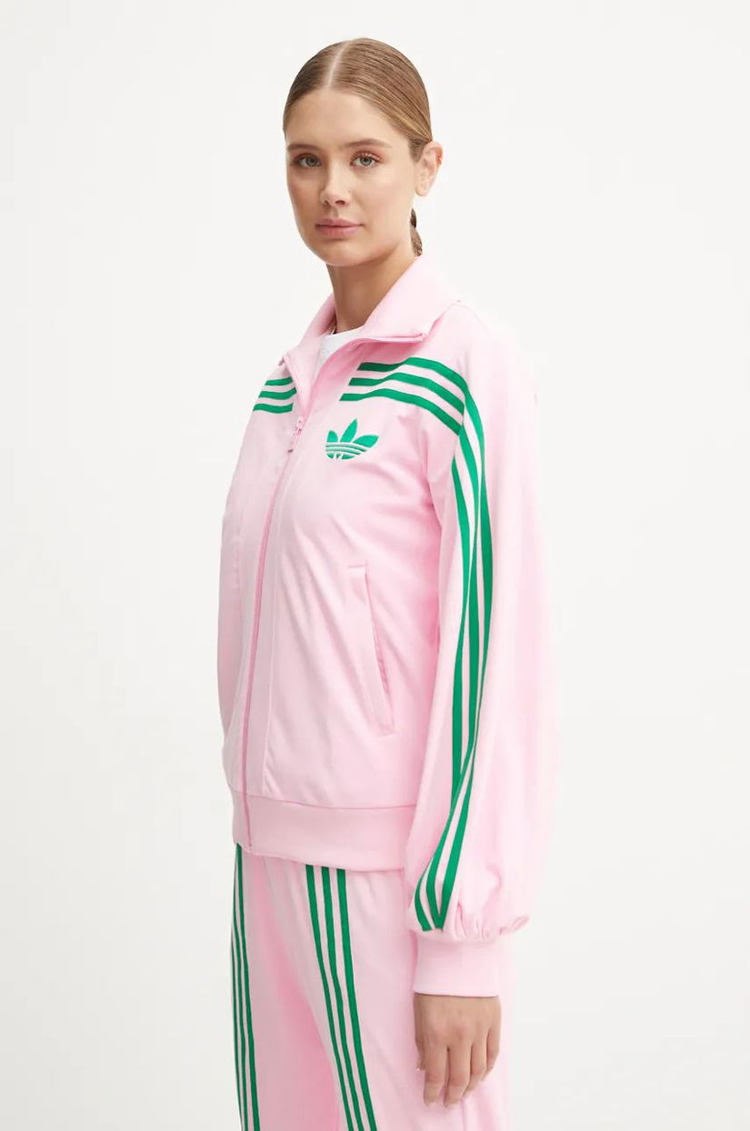 adidas Originals bluza 70s Velour Tracktop femei, culoarea roz, modelator, JN8284