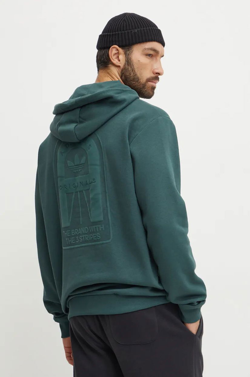 adidas Originals bluza barbati, culoarea verde, cu glugă, neted, IX9604