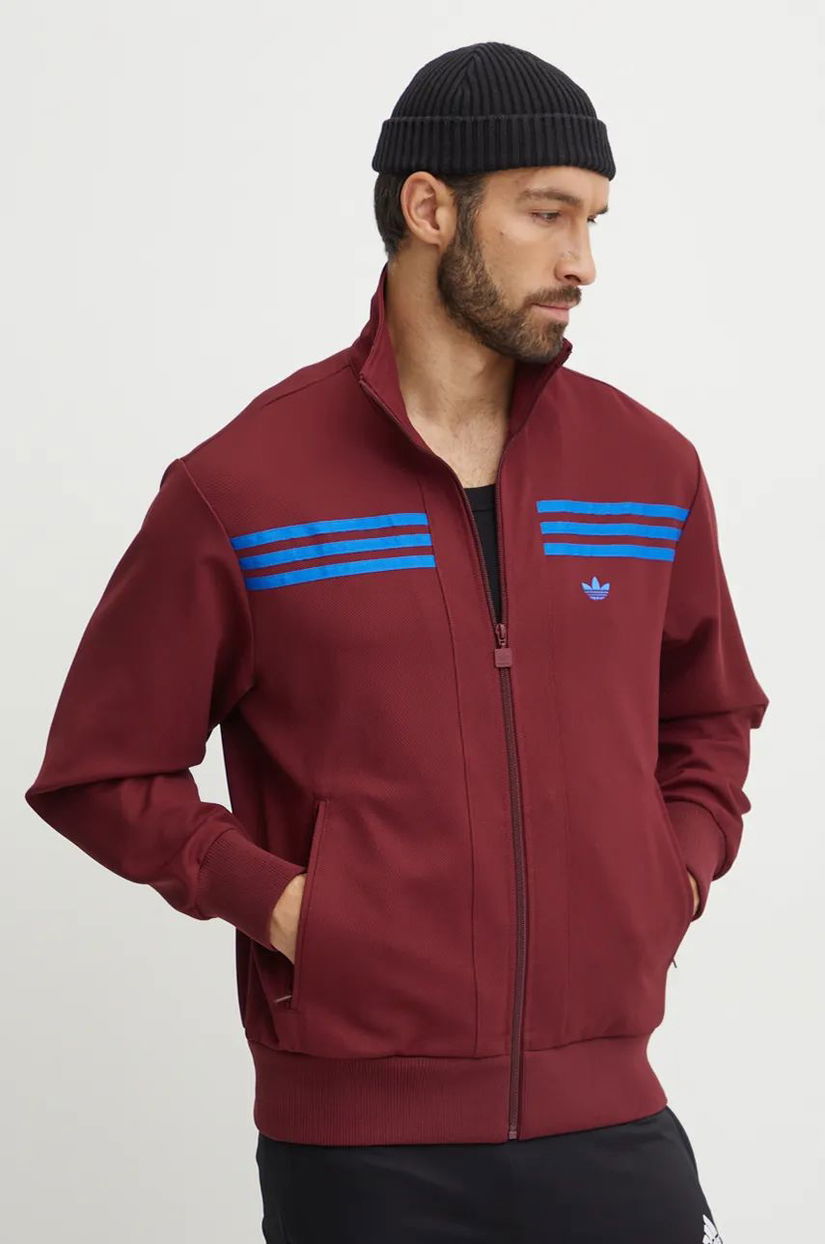 adidas Originals bluza 70s Track Top barbati, culoarea bordo, cu imprimeu, JN5963