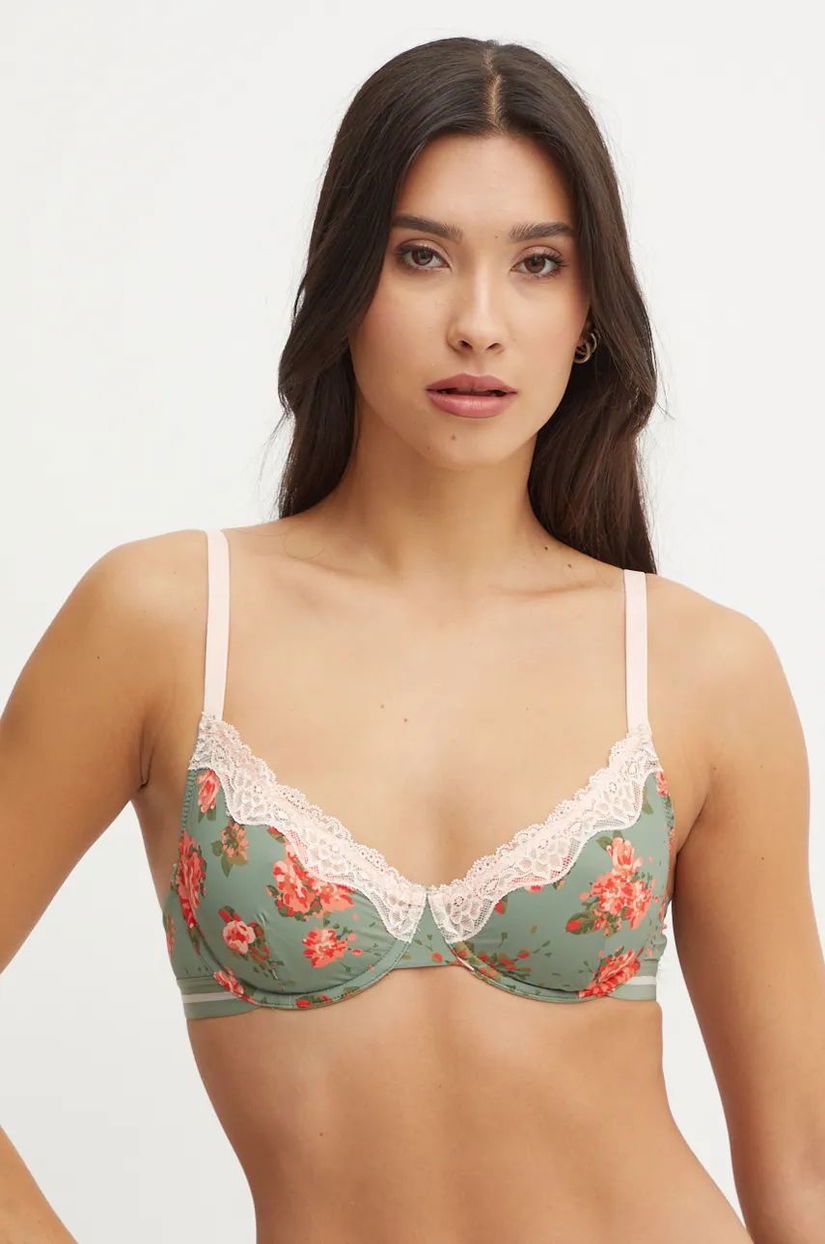 United Colors of Benetton sutien culoarea verde, cu imprimeu, 3QT71R022