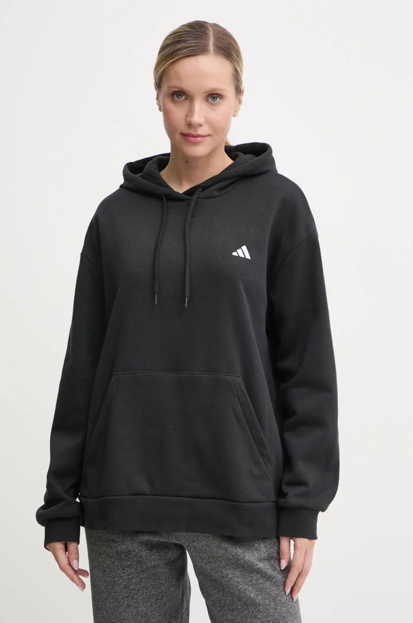 adidas bluză Essentials femei, culoarea negru, cu glugă, uni, IW0220