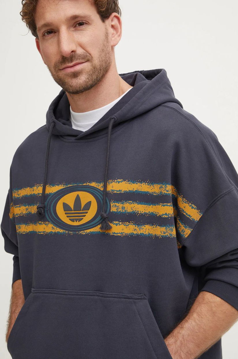 adidas Originals hanorac de bumbac barbati, culoarea gri, cu glugă, cu imprimeu, JM0469