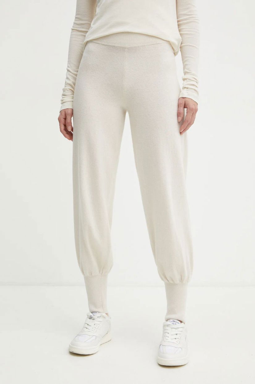 Weekend Max Mara pantaloni de trening de lână culoarea bej, neted, 2425336023600