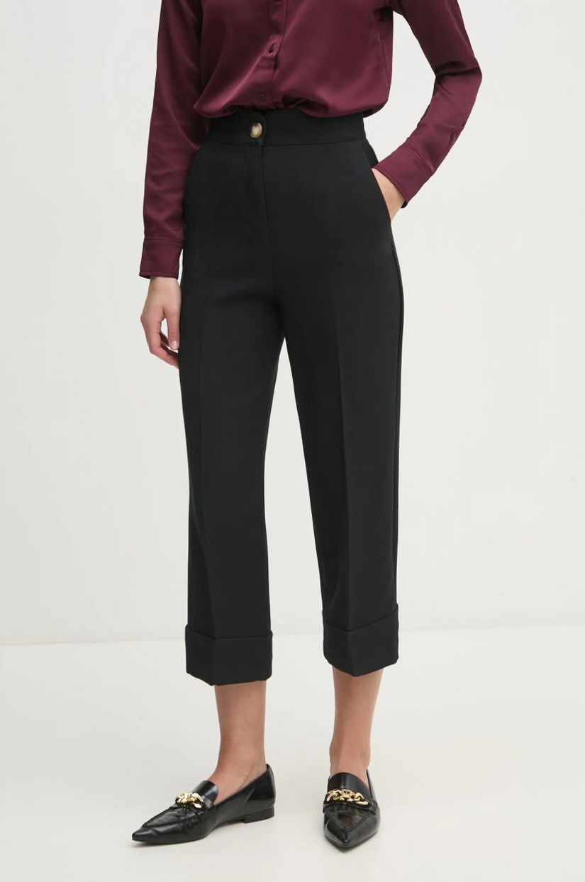 United Colors of Benetton pantaloni din lana culoarea negru, fason tigareta, high waist, 42ZWDF07J