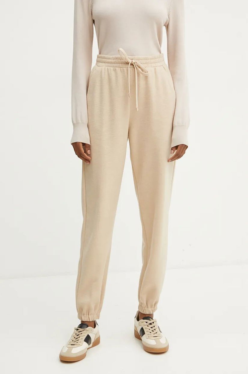 Weekend Max Mara pantaloni de trening cu amestec de lână culoarea bej, neted, 2425786022600