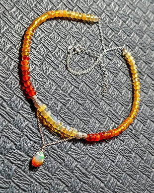Colier argint opal de foc etiopian carneol light ombre lant argint brioleta  minimalist boho chic trendy - Transport gratuit