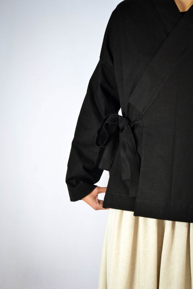 Jachetă tip kimono din poplin de bumbac