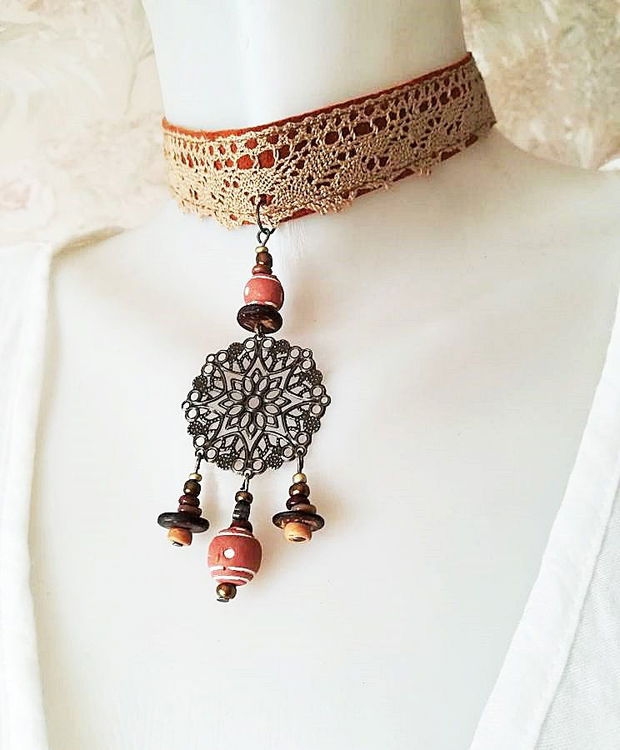 colier chocker boho rustic dantelat filigranat