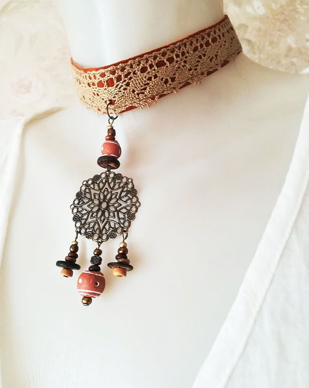 colier chocker boho rustic dantelat filigranat