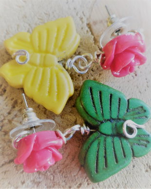 Cercei cu tija - rose & butterfly