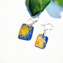 Cercei patrati "Van Gogh-Sunny" din fragmente de portelan si argint