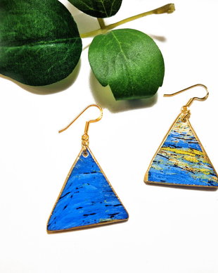 Cercei triunghiulari "Van Gogh-Simple Triangle" din fragmente de portelan si argint