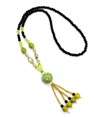 Colier lung negru cu verde deschis, 4282