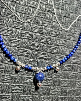 Colier argint lapis lazuli charmuri lant argint minimalist boho chic trendy - Transport gratuit