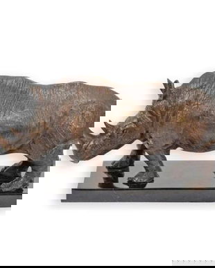 Rinocer-statueta din bronz cu un soclu din marmura