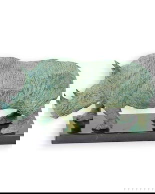 Rinocer-statueta din bronz cu un soclu din marmura