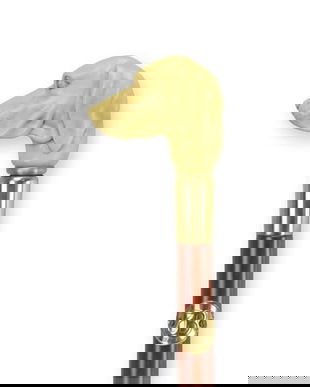 Baston din lemn mahon cu maner cap de caine