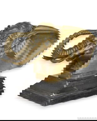 Cap de elefant- statueta din bronz cu soclu din marmura