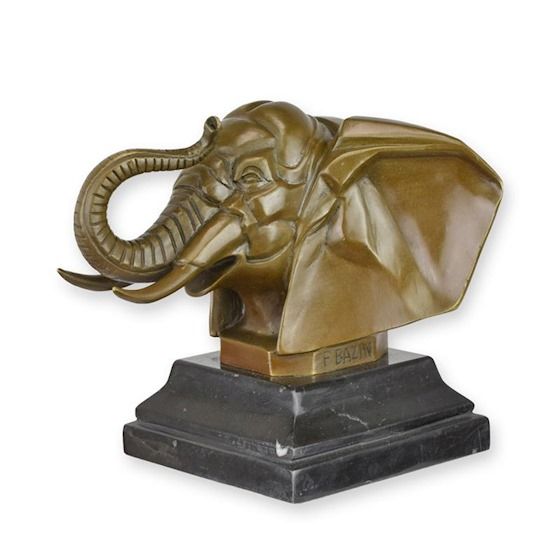 Cap de elefant- statueta din bronz cu soclu din marmura