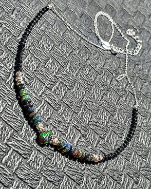 Colier argint opal de foc etiopian negru onix brioleta lant argint minimalist boho chic trendy - Transport gratuit