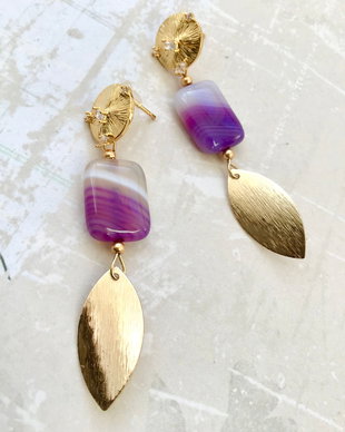 Cercei agate mov & inox gold