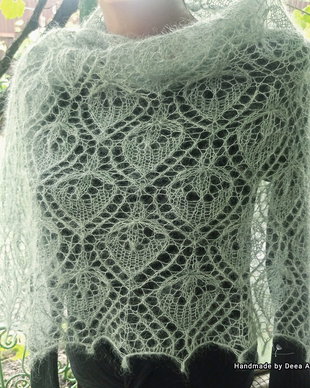 Sal tricotat verde deschis, mohair cu matase
