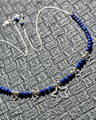 Colier argint lapis lazuli charm 5 stele lant argint minimalist boho chic trendy - Transport gratuit