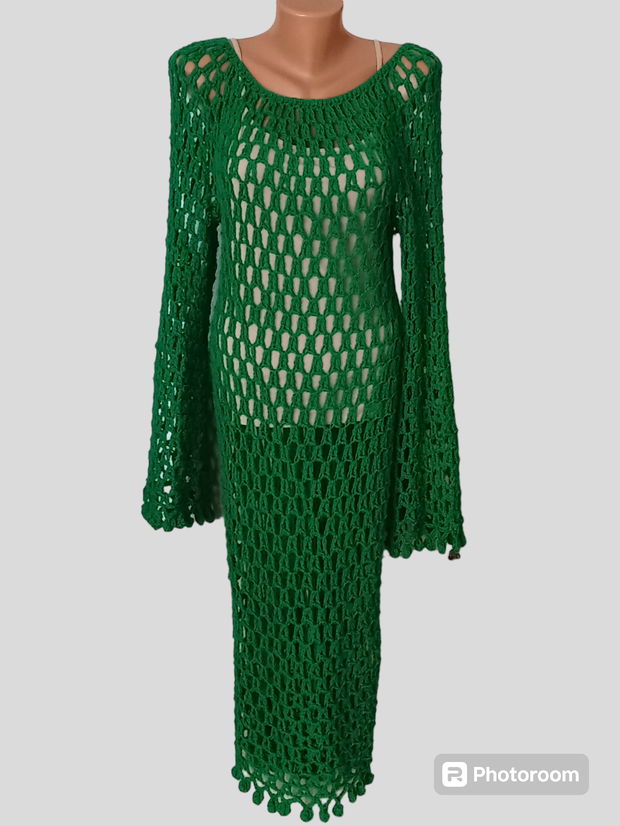 Rochie verde croșetată