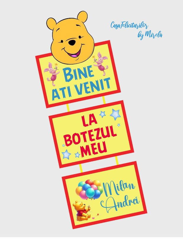 Banner de întâmpinare oaspeți Winnie the Pooh