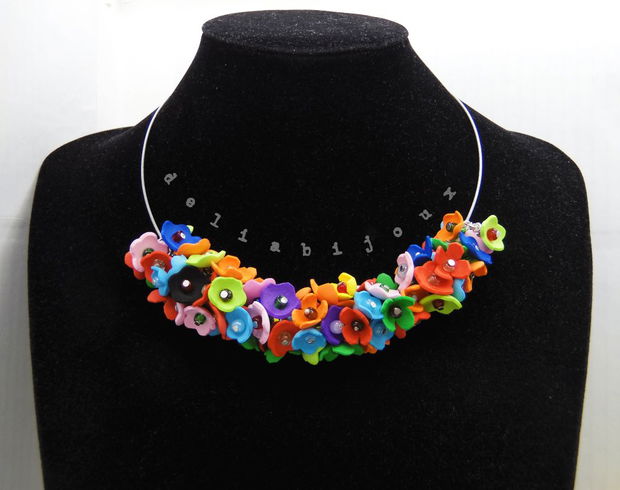 Colier handmade statement -floral - multicolor foamiran (cod1103)