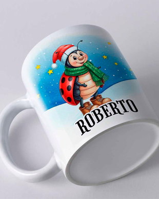 Cană Personalizată de Crăciun cu Buburuză și Nume