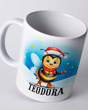 Cană Personalizată de Crăciun pentru Copii cu Albinuță și Nume