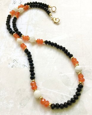 Colier CHOKER onix negru, jad portocaliu, piatra lunii & hematit