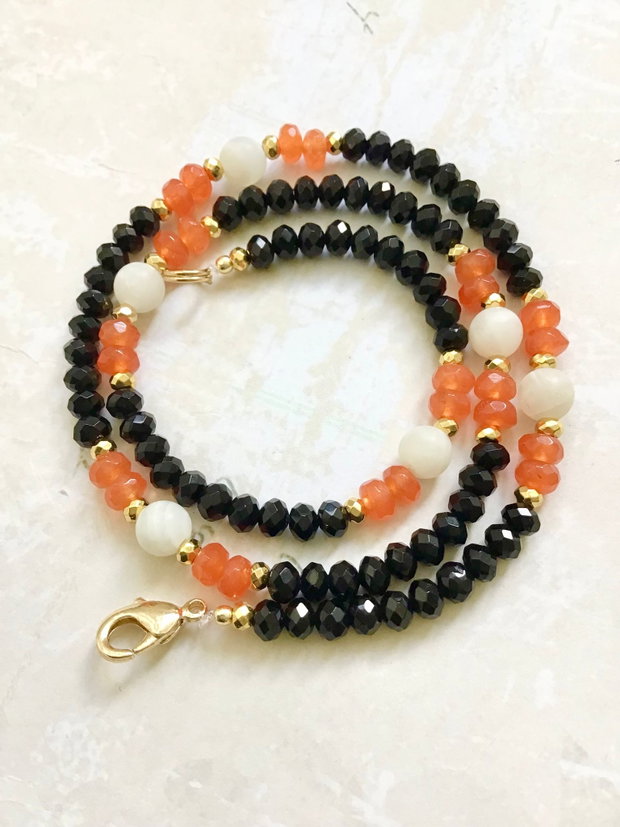 Colier CHOKER onix negru, jad portocaliu, piatra lunii & hematit