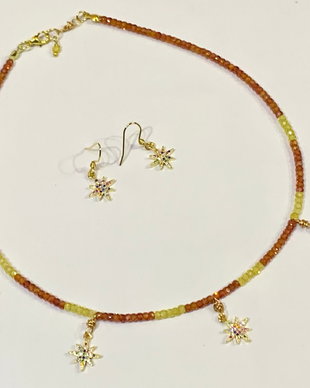 SET~SHINY LITTLE STAR~ cubic zirconia,inox,pandative placate cu aur