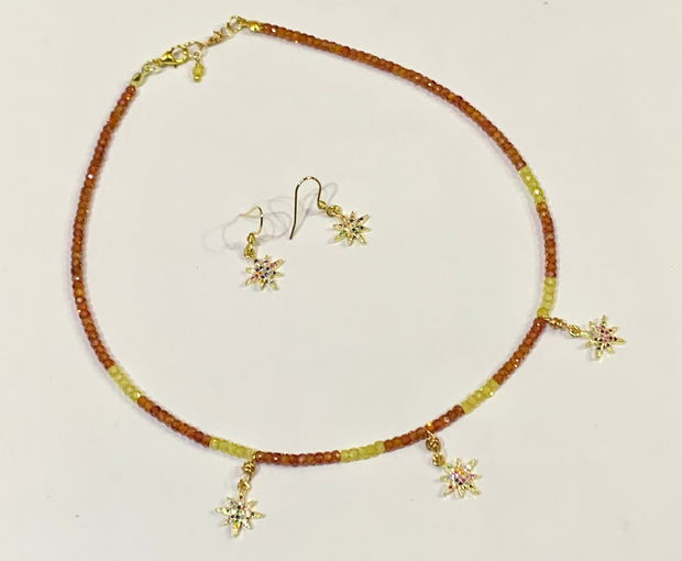 SET~SHINY LITTLE STAR~ cubic zirconia,inox,pandative placate cu aur