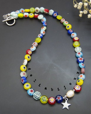 Colier handmade - Millefiori si perle cultura (cod1105)