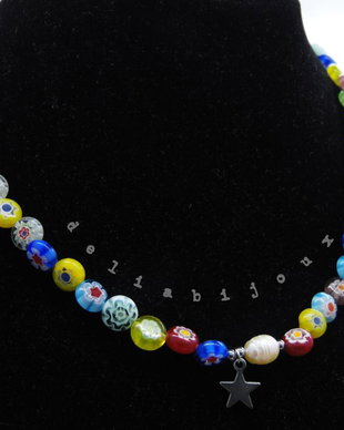 Colier handmade - Millefiori si perle cultura (cod1105)