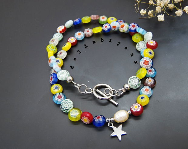 Colier handmade - Millefiori si perle cultura (cod1105)