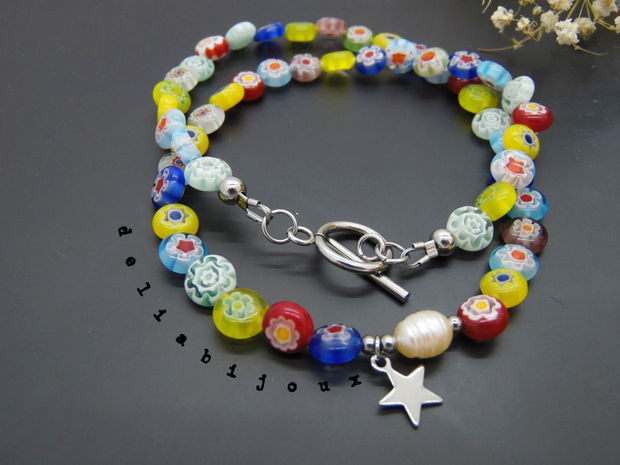 Colier handmade - Millefiori si perle cultura (cod1105)