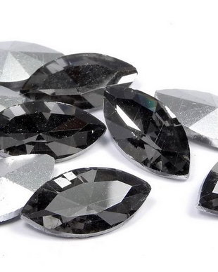 Cabochon din sticla, horse eye, 15x7 mm, Black Diamond