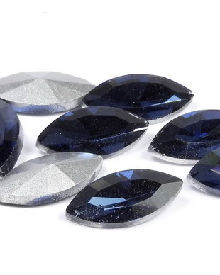 Cabochon din sticla, horse eye, 15x7 mm, bleumarin