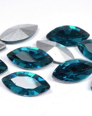 Cabochon din sticla, horse eye, 18x9 mm, Capri Blu