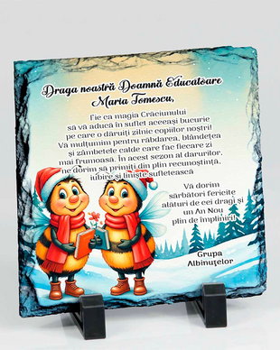 Cadou Crăciun Grupa/Clasa Albinuțelor  Ardezie personalizata 20 x 20 cm